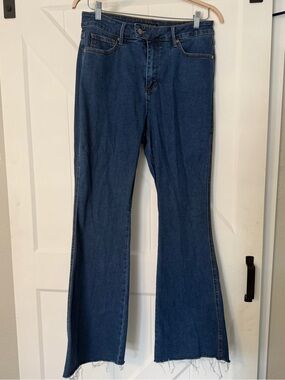 Judy Blue Flare Jeans 14W High Rise Raw Hem Medium Wash Stretch Denim